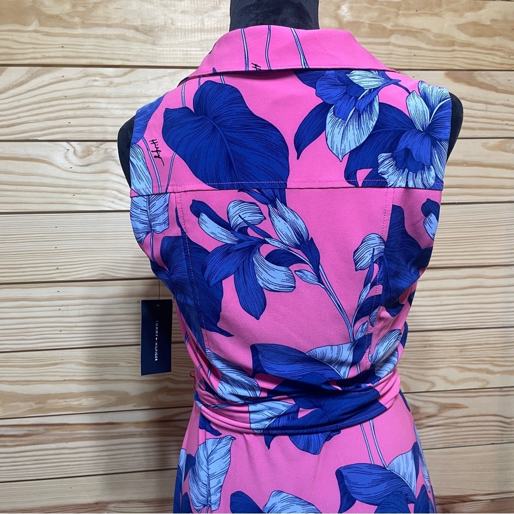 NWT Tommy Hilfiger Sleevless Dress Palm Tree Leaves Pink and Blue Midi Size 4 - Picture 8 of 14